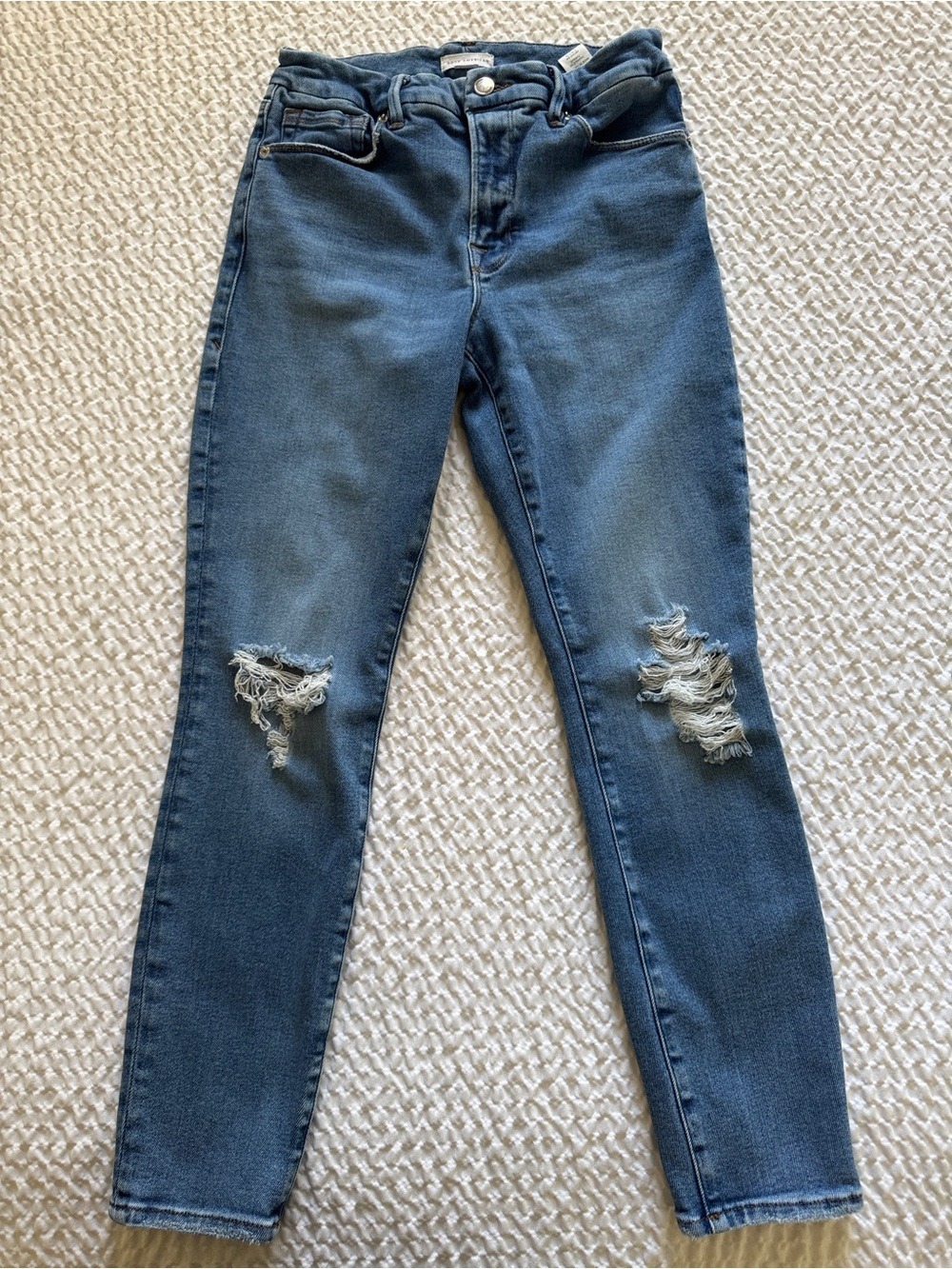 Good American Good Legs Medium Blue Ripped High-Rise Skinny Jeans, 6/28